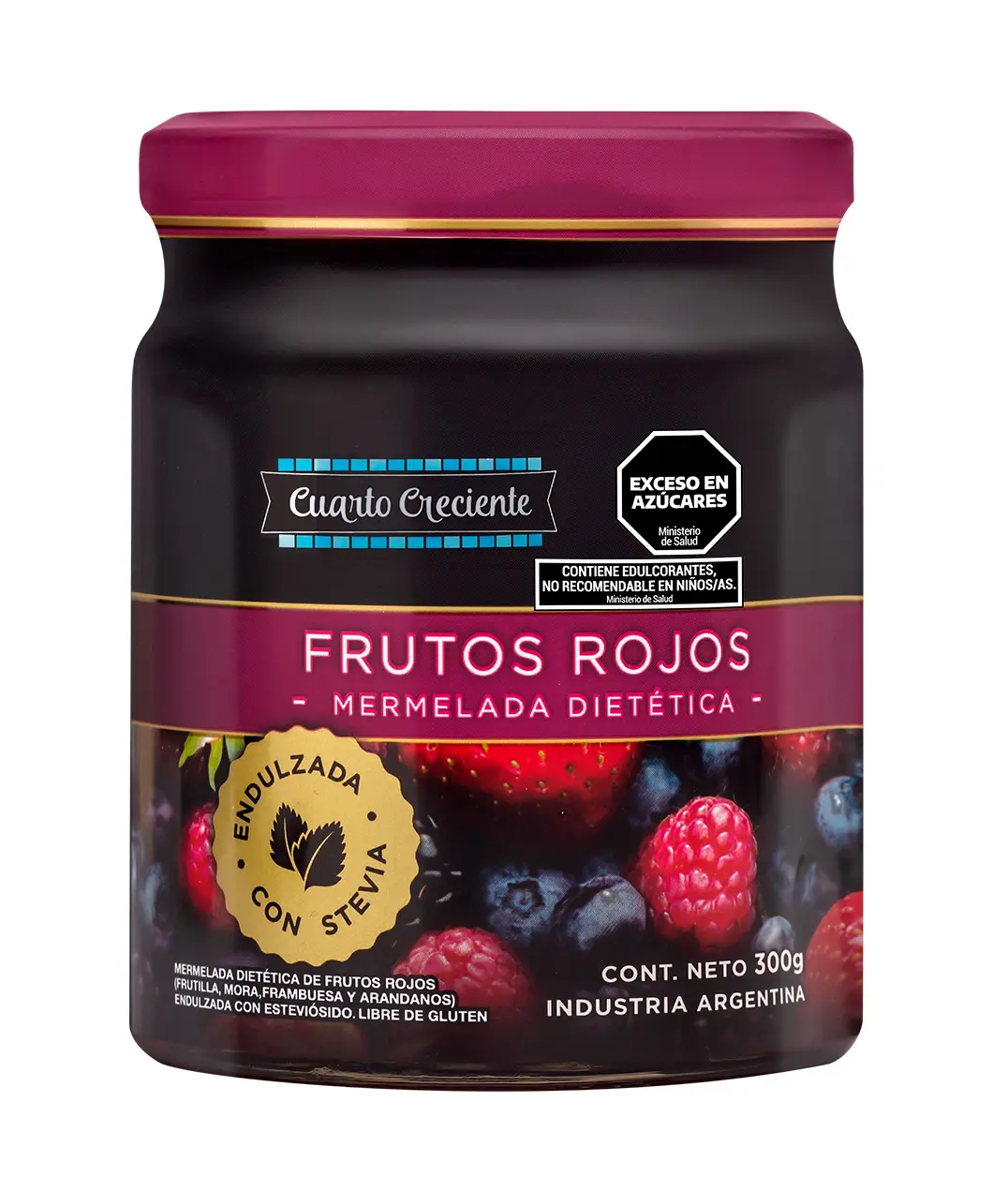 [CUARTO MERM. C/STEVIA F.ROJOS S/AZ X280G] Cuarto Creciente Mermelada de Frutos Rojos 300G