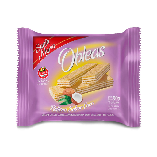 [S.MARIA OBLEAS RELL. COCO X90GRS] Santa Maria Obleas Rellenas Sabor Coco Sin Tacc 90g