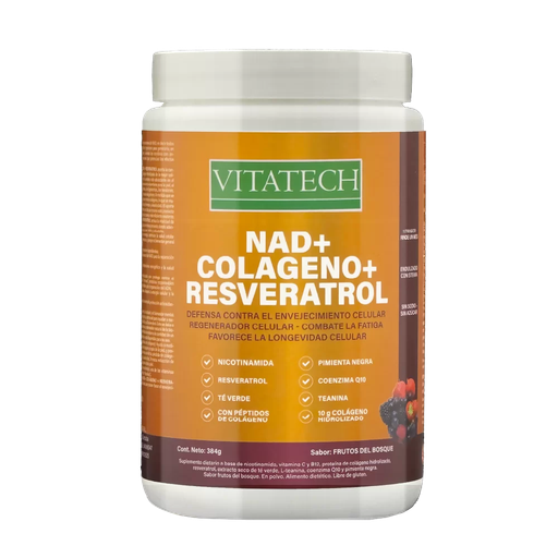 [VITATECH NAD+COLAGENO+RESVERATROL F.BOSQUE X384G] Vitatech Nad+Colágeno+Resveratrol Sabor Frutos Del Bosque x384G