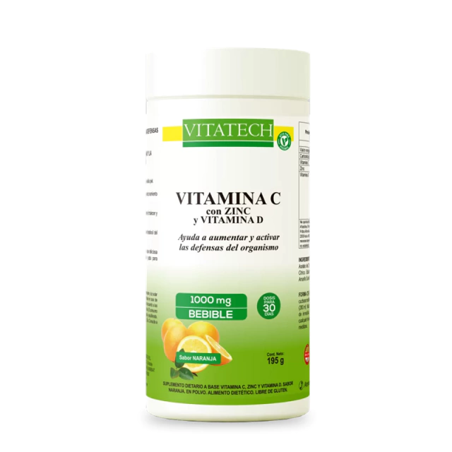 [VITATECH VIT C ZINC VIT D X195G] Vitatech Vitamina C 1000 mg en polvo con Zinc y Vitamina D x195G