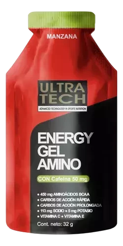 [ULTRATECH ENERGY GEL AMINO CAFEINA MANZANA X32G] Ultratech Energy Gel Amino c/ Cafeína Sabor Manzana x32G