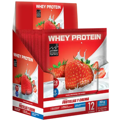 [PROTEIN FACTORY WHEY PROTEIN POLVO FRUTILLA XUN 20g] Protein Factory Whey Protein en Polvo de Frutilla x25g